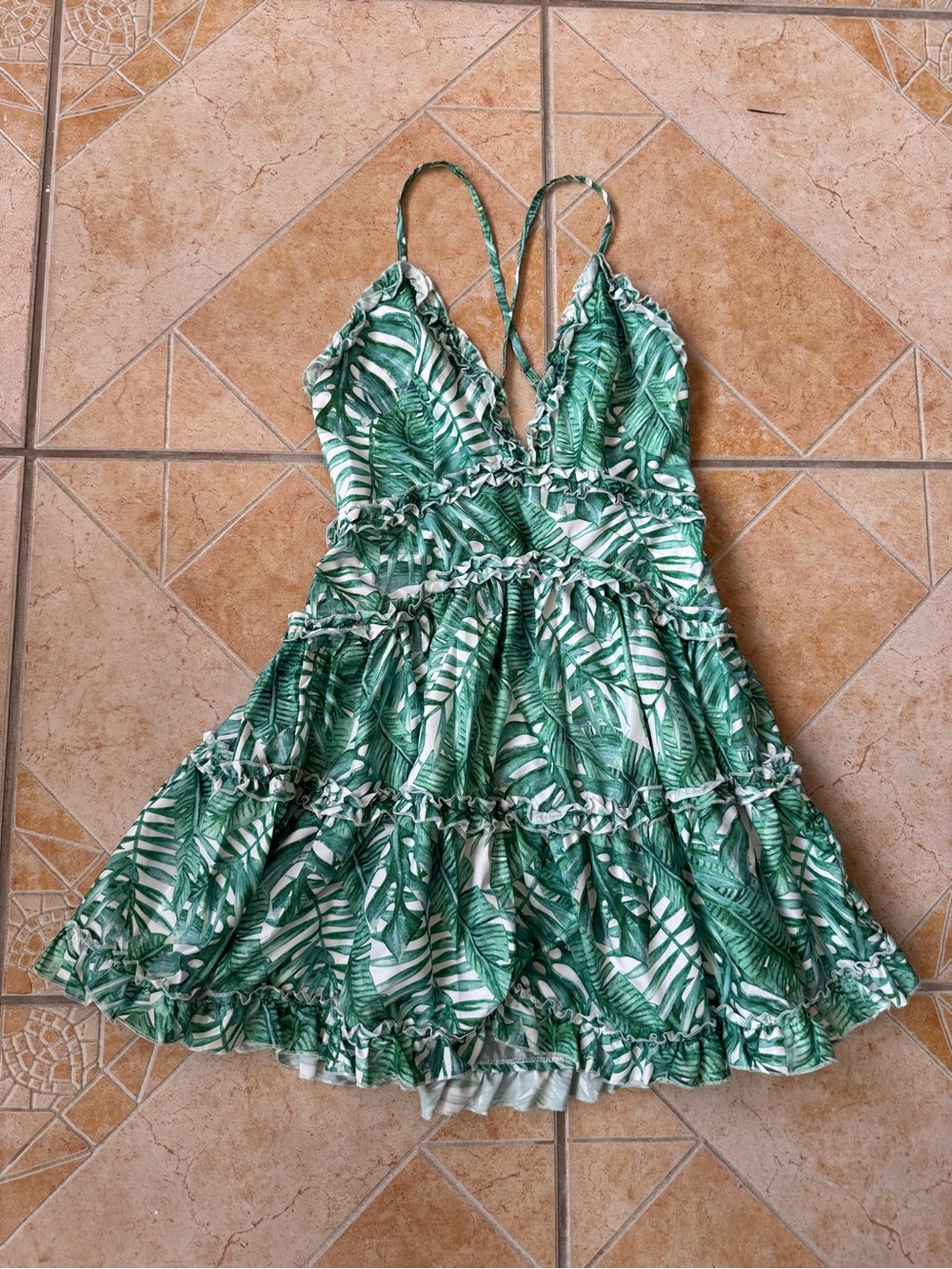 Green Tropical Leaf One-Piece Dress - Beachy Sundress